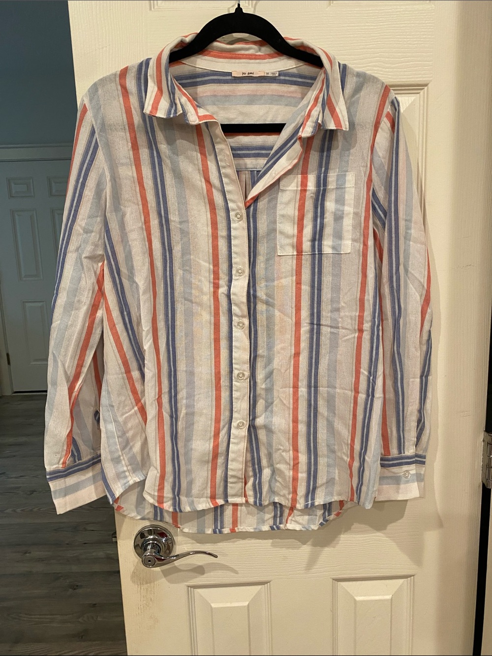 miami Striped Button-Down Shirt in White, Blue & Pink